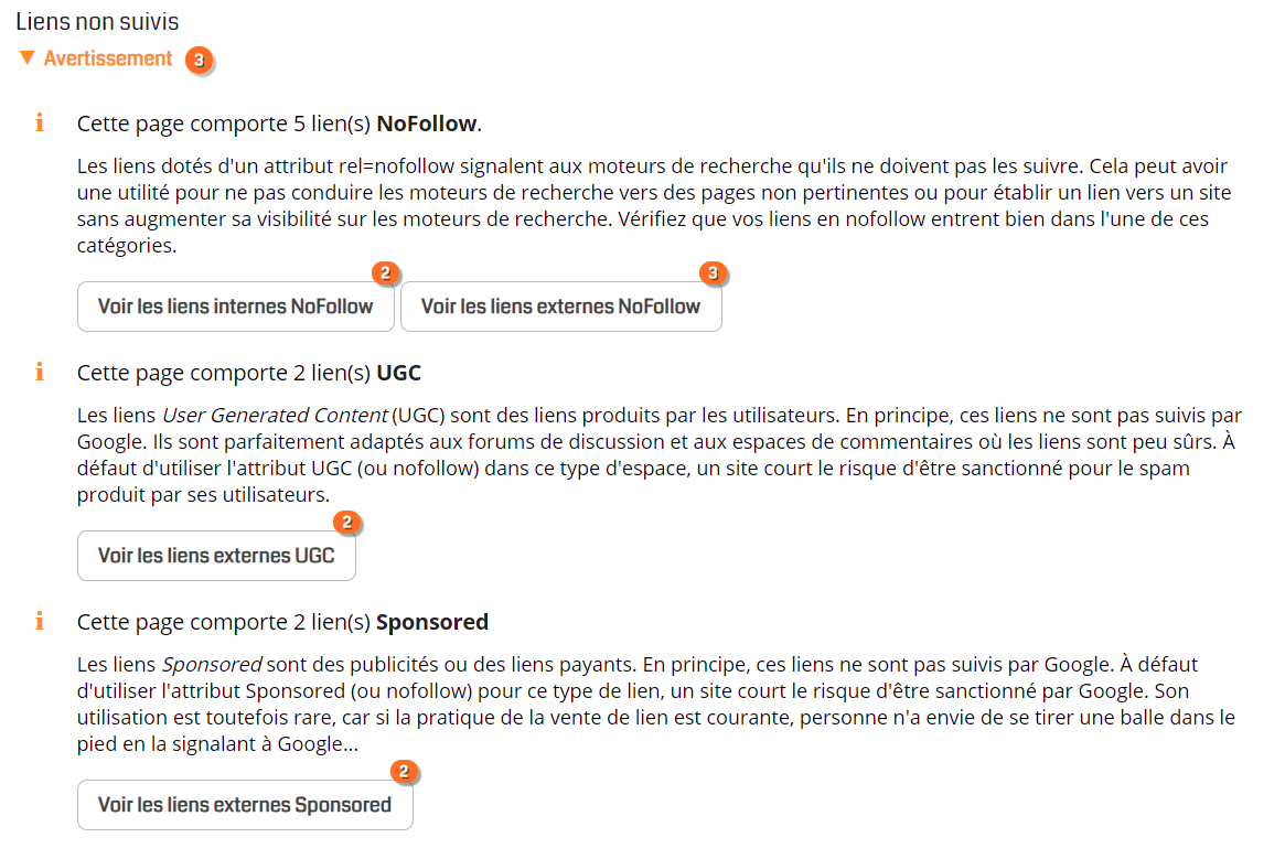 analyse de pages onglet liens